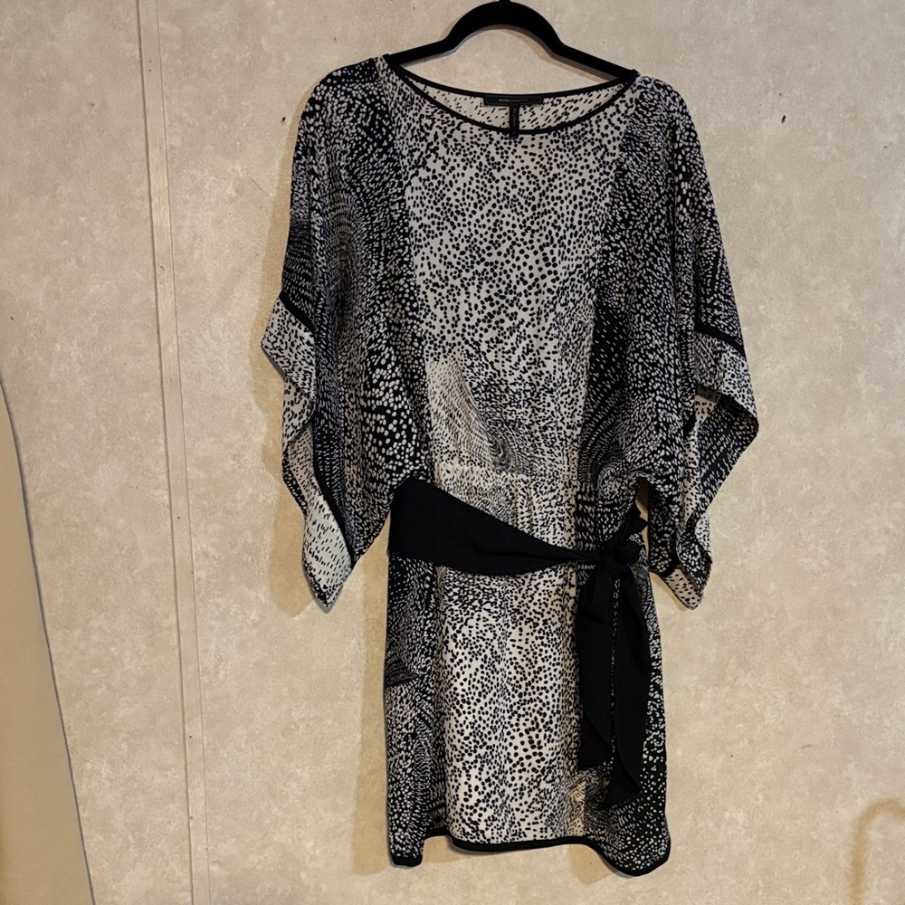 BCBGMaxAzria Monochrome Patterned Dress with Tie - Picture 1 of 7